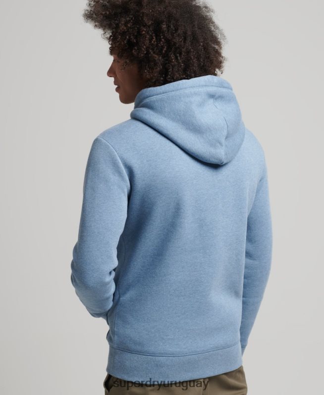 uy Superdry hombres sudadera con capucha y logo esencial de algodón orgánico azul claro DT2N8Z552 ropa
