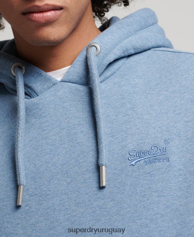uy Superdry hombres sudadera con capucha y logo esencial de algodón orgánico azul claro DT2N8Z552 ropa