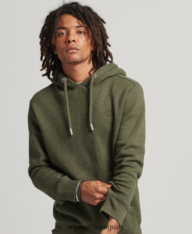 uy Superdry hombres sudadera con capucha y logo esencial de algodón orgánico caqui DT2N8Z566 ropa