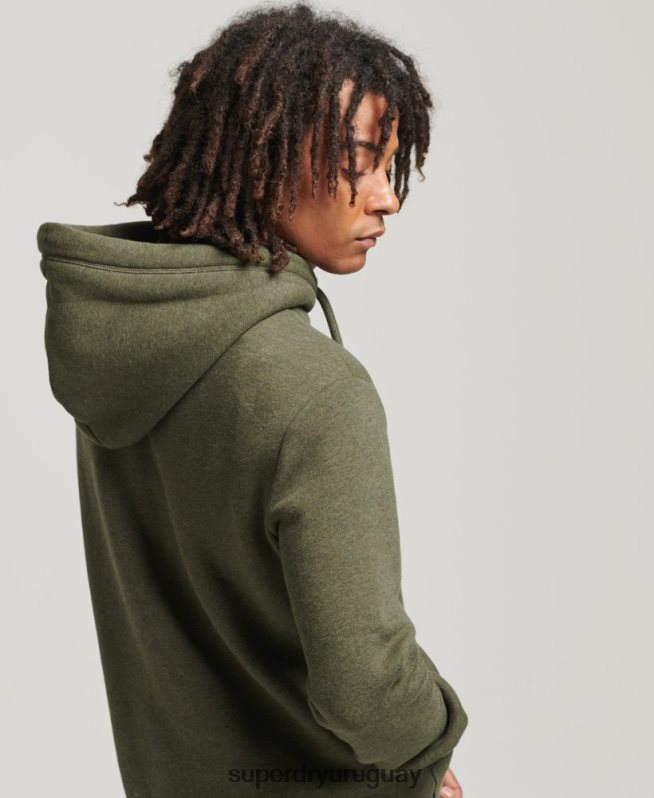uy Superdry hombres sudadera con capucha y logo esencial de algodón orgánico caqui DT2N8Z566 ropa