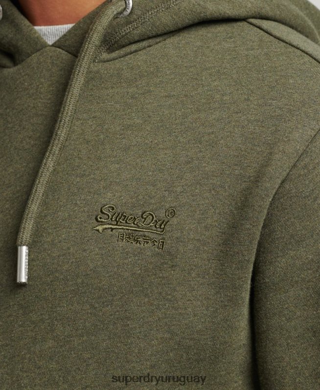 uy Superdry hombres sudadera con capucha y logo esencial de algodón orgánico caqui DT2N8Z566 ropa