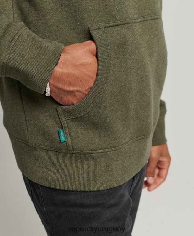 uy Superdry hombres sudadera con capucha y logo esencial de algodón orgánico caqui DT2N8Z566 ropa