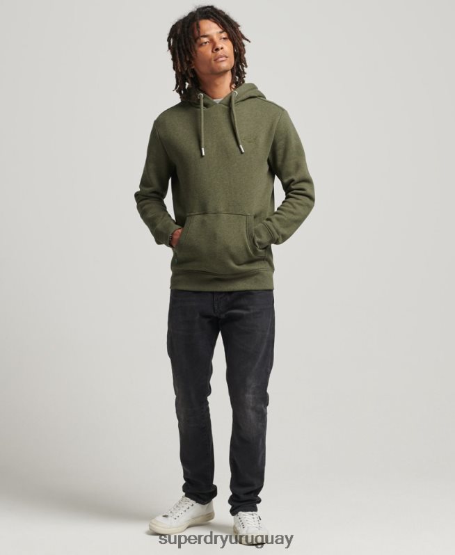 uy Superdry hombres sudadera con capucha y logo esencial de algodón orgánico caqui DT2N8Z566 ropa