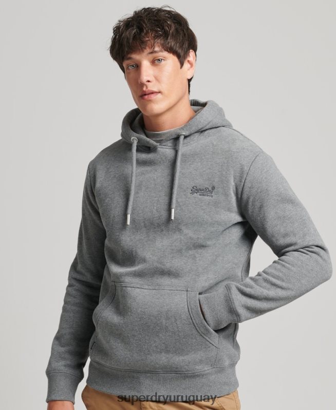 uy Superdry hombres sudadera con capucha y logo esencial de algodón orgánico gris DT2N8Z560 ropa