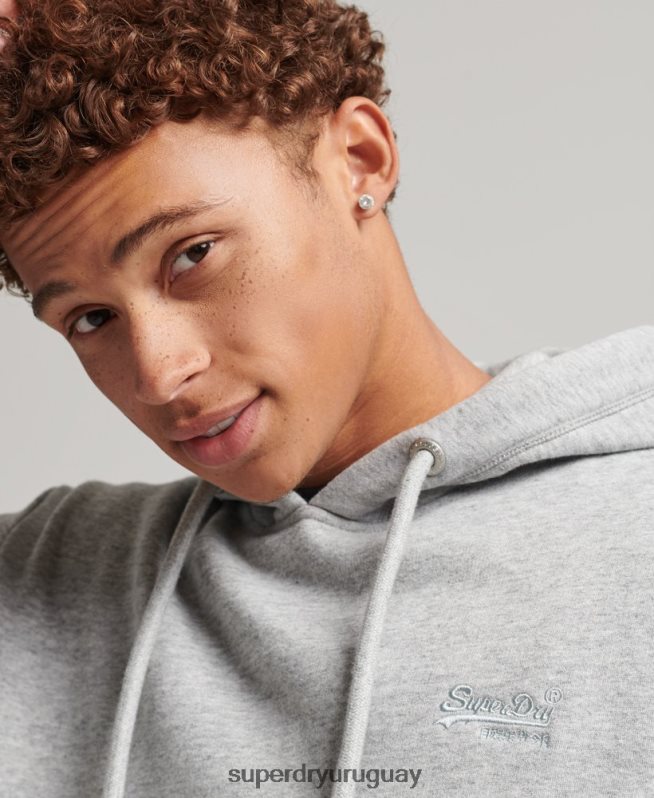 uy Superdry hombres sudadera con capucha y logo esencial de algodón orgánico gris DT2N8Z567 ropa