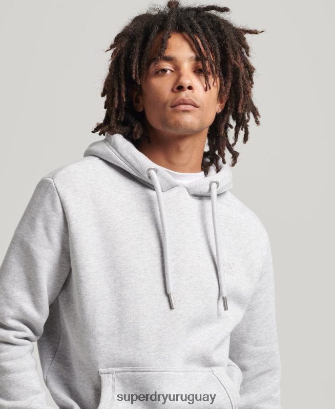 uy Superdry hombres sudadera con capucha y logo esencial de algodón orgánico gris claro DT2N8Z616 ropa