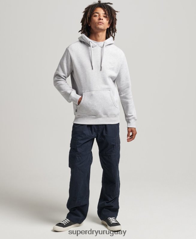 uy Superdry hombres sudadera con capucha y logo esencial de algodón orgánico gris claro DT2N8Z616 ropa