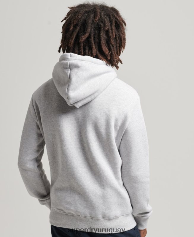 uy Superdry hombres sudadera con capucha y logo esencial de algodón orgánico gris claro DT2N8Z616 ropa
