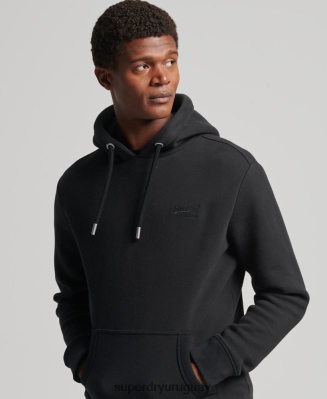 uy Superdry hombres sudadera con capucha y logo esencial de algodón orgánico negro DT2N8Z590 ropa