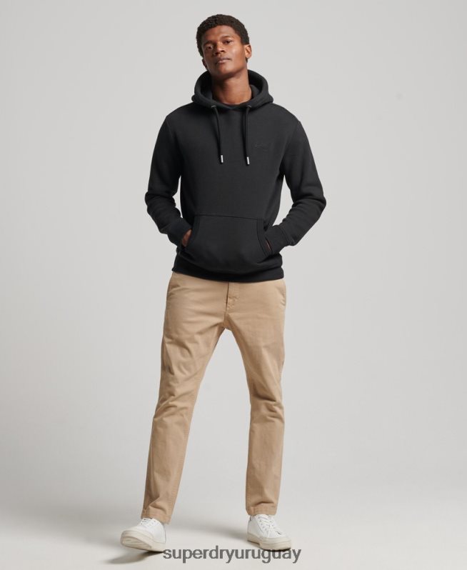 uy Superdry hombres sudadera con capucha y logo esencial de algodón orgánico negro DT2N8Z590 ropa