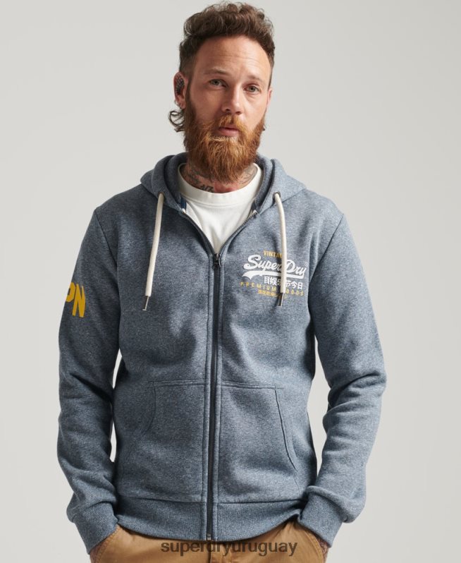 uy Superdry hombres sudadera con capucha y logo gráfico clásico azul DT2N8Z5120 ropa