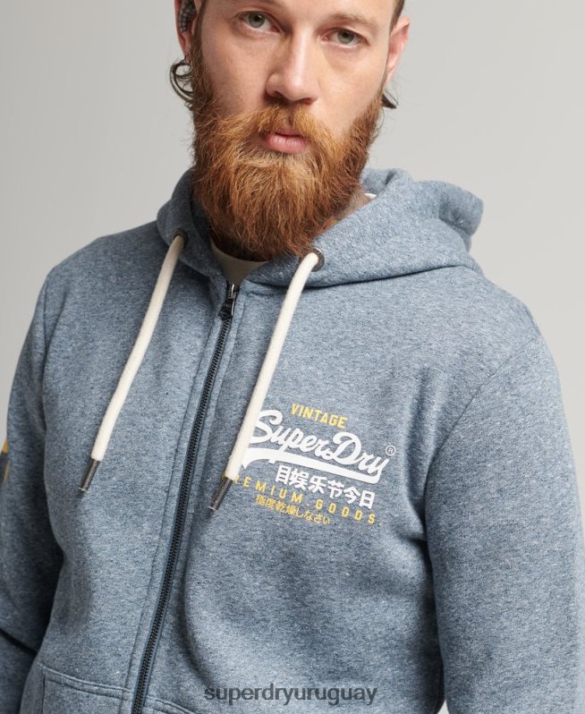 uy Superdry hombres sudadera con capucha y logo gráfico clásico azul DT2N8Z5120 ropa