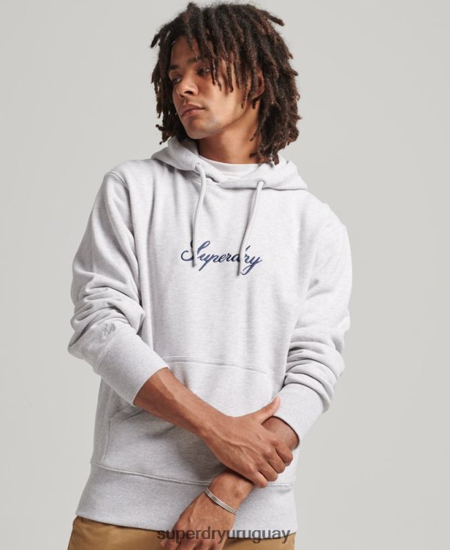 uy Superdry hombres sudadera con capucha y logo gris DT2N8Z619 ropa