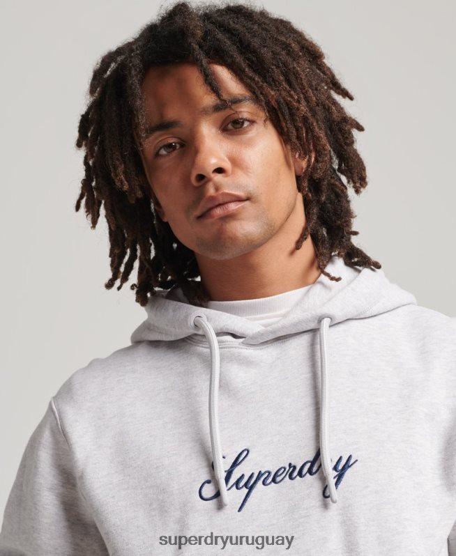 uy Superdry hombres sudadera con capucha y logo gris DT2N8Z619 ropa