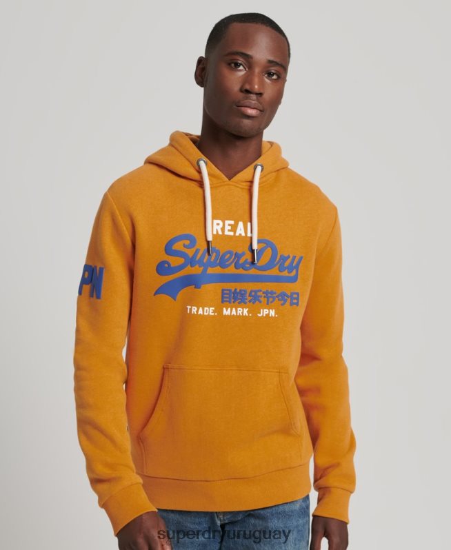 uy Superdry hombres sudadera con capucha y logo vintage amarillo DT2N8Z5146 ropa
