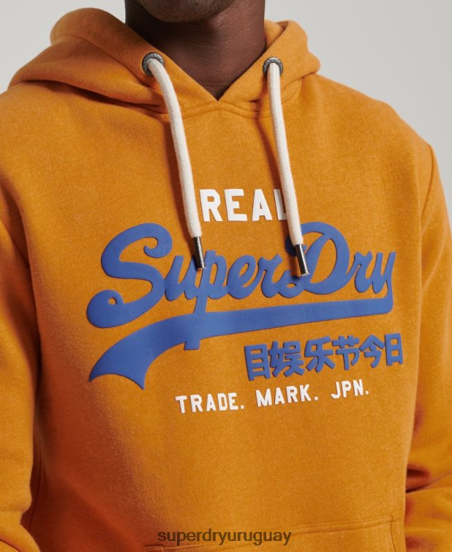 uy Superdry hombres sudadera con capucha y logo vintage amarillo DT2N8Z5146 ropa