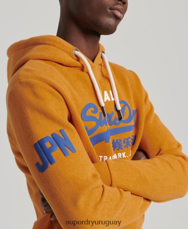 uy Superdry hombres sudadera con capucha y logo vintage amarillo DT2N8Z5146 ropa