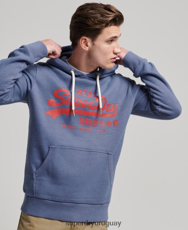 uy Superdry hombres sudadera con capucha y logo vintage azul DT2N8Z500 ropa