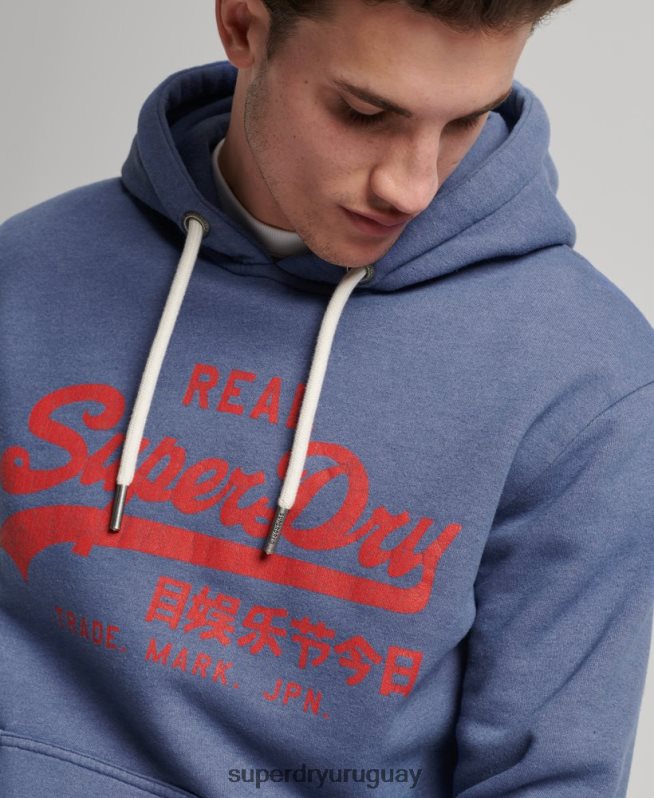 uy Superdry hombres sudadera con capucha y logo vintage azul DT2N8Z500 ropa