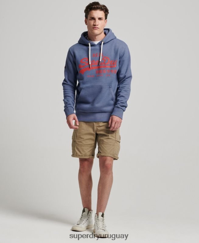 uy Superdry hombres sudadera con capucha y logo vintage azul DT2N8Z500 ropa