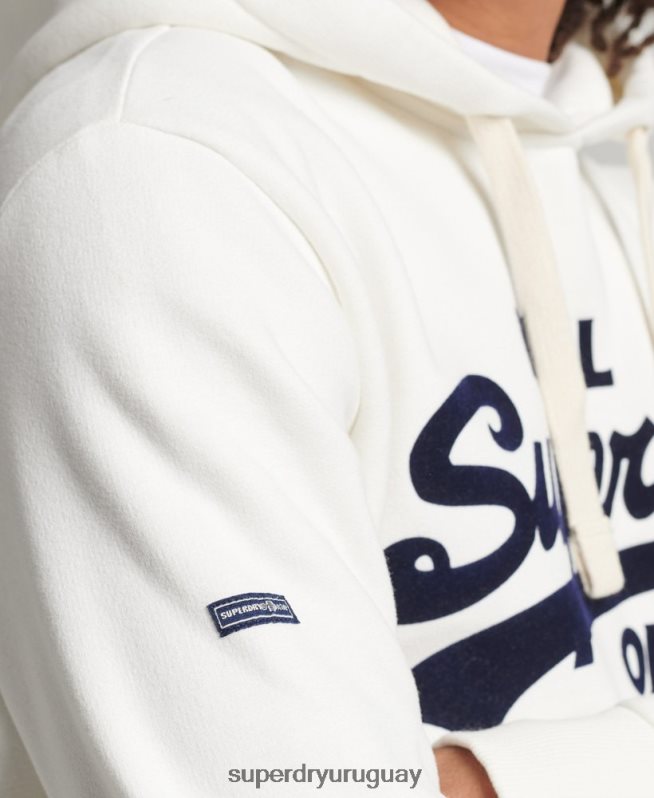 uy Superdry hombres sudadera con capucha y logo vintage blanco DT2N8Z763 ropa