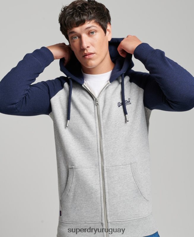 uy Superdry hombres sudadera con capucha y logo vintage bordado gris DT2N8Z481 ropa
