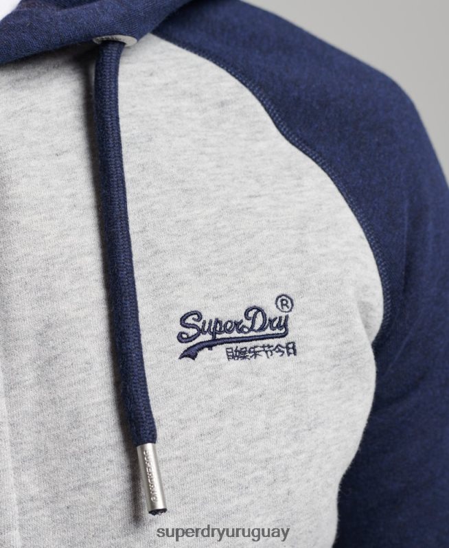 uy Superdry hombres sudadera con capucha y logo vintage bordado gris DT2N8Z481 ropa