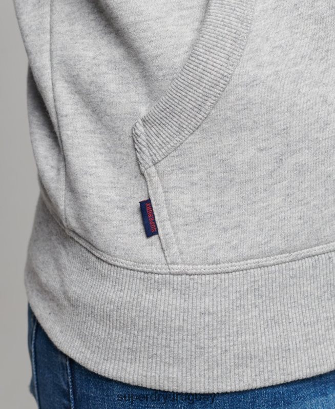 uy Superdry hombres sudadera con capucha y logo vintage bordado gris DT2N8Z481 ropa
