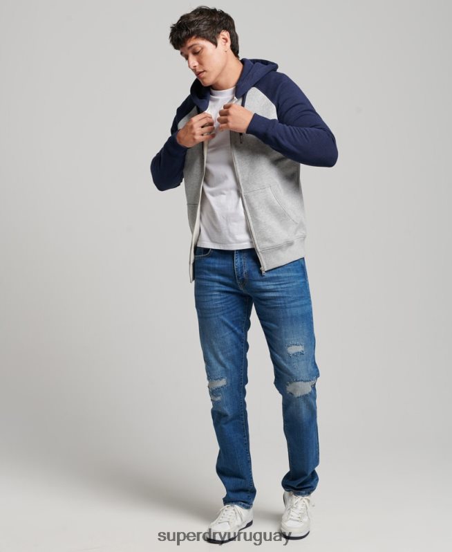 uy Superdry hombres sudadera con capucha y logo vintage bordado gris DT2N8Z481 ropa