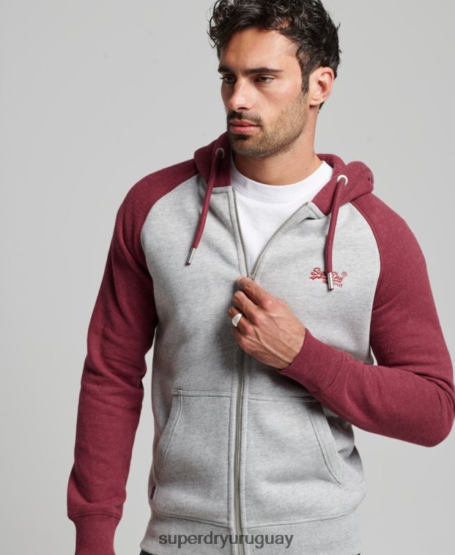 uy Superdry hombres sudadera con capucha y logo vintage bordado gris claro DT2N8Z557 ropa