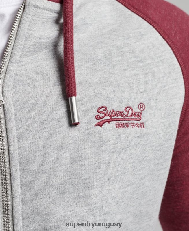 uy Superdry hombres sudadera con capucha y logo vintage bordado gris claro DT2N8Z557 ropa