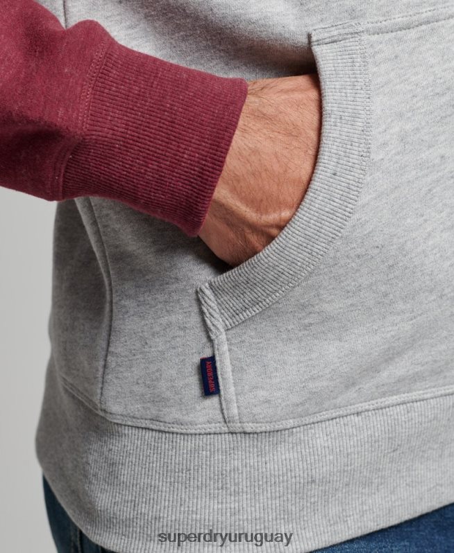 uy Superdry hombres sudadera con capucha y logo vintage bordado gris claro DT2N8Z557 ropa