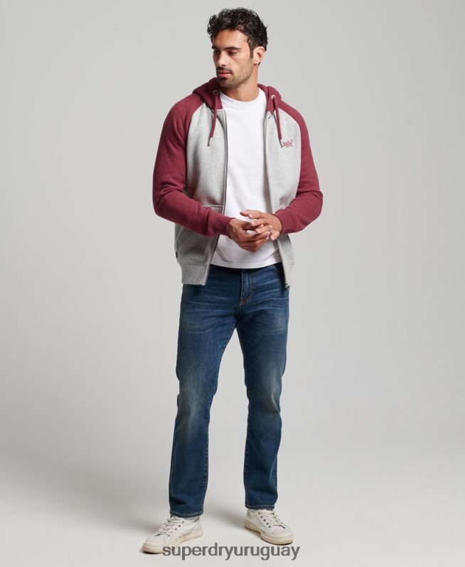 uy Superdry hombres sudadera con capucha y logo vintage bordado gris claro DT2N8Z557 ropa