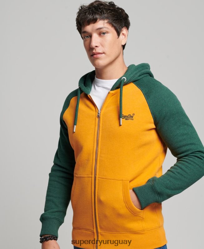 uy Superdry hombres sudadera con capucha y logo vintage bordado oro DT2N8Z490 ropa