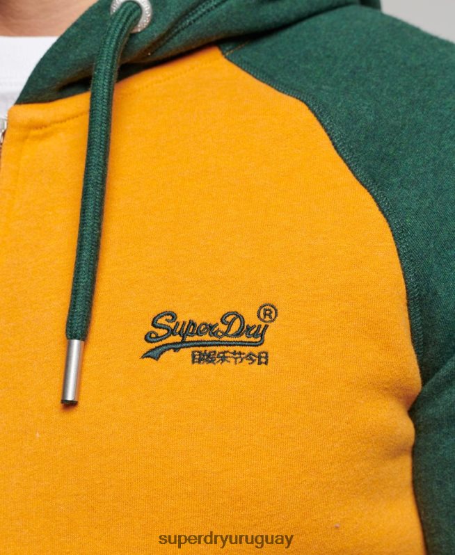 uy Superdry hombres sudadera con capucha y logo vintage bordado oro DT2N8Z490 ropa