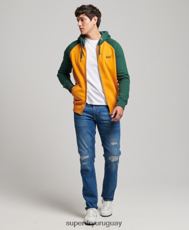 uy Superdry hombres sudadera con capucha y logo vintage bordado oro DT2N8Z490 ropa