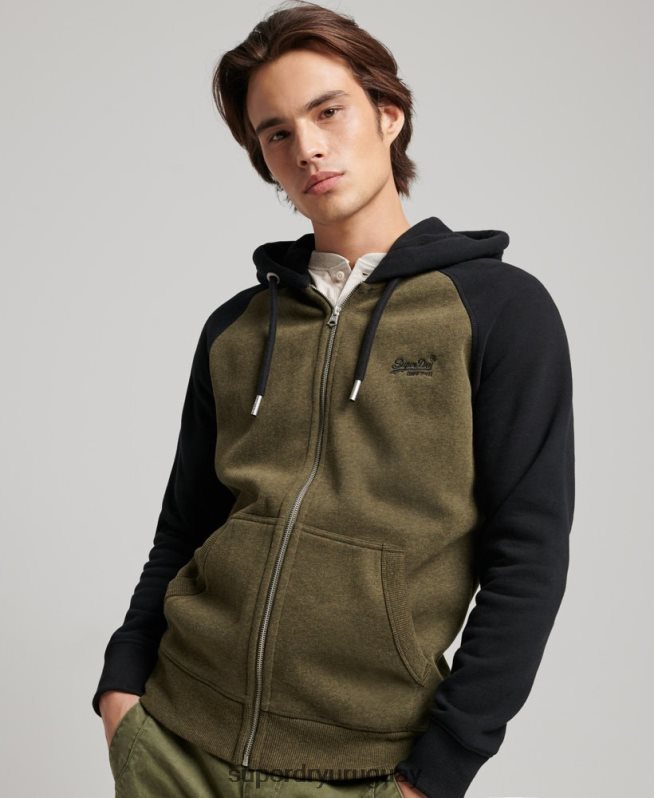 uy Superdry hombres sudadera con capucha y logo vintage bordado verde DT2N8Z723 ropa