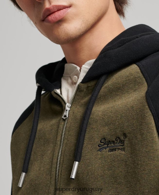 uy Superdry hombres sudadera con capucha y logo vintage bordado verde DT2N8Z723 ropa