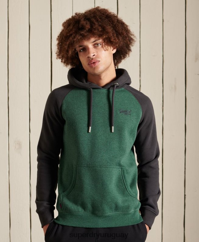 uy Superdry hombres sudadera con capucha y logo vintage bordado verde DT2N8Z833 ropa