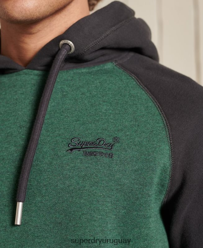 uy Superdry hombres sudadera con capucha y logo vintage bordado verde DT2N8Z833 ropa