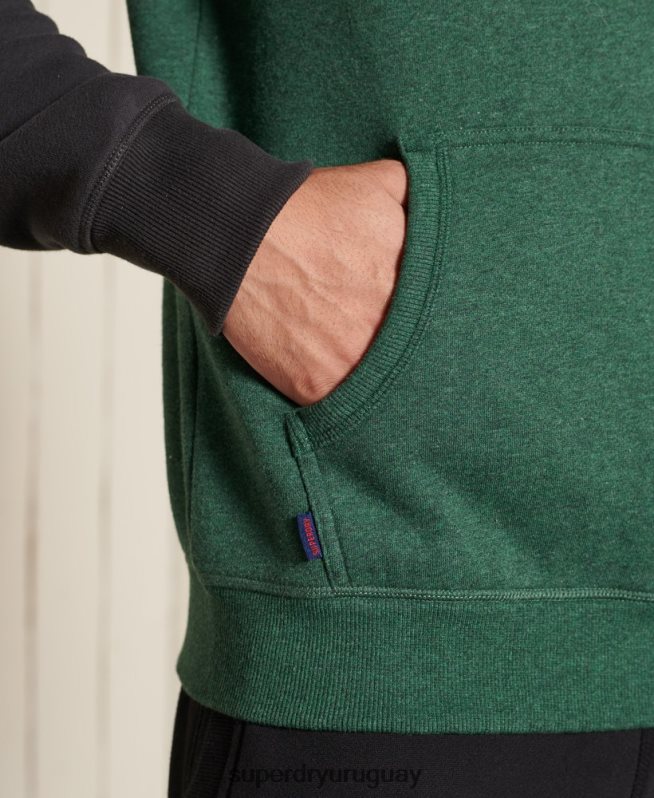uy Superdry hombres sudadera con capucha y logo vintage bordado verde DT2N8Z833 ropa