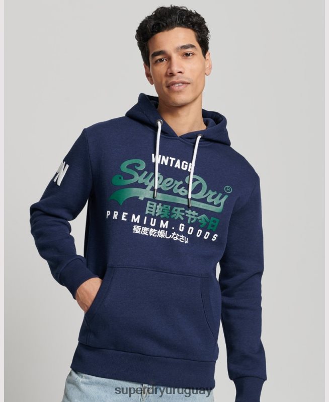 uy Superdry hombres sudadera con capucha y logo vintage de algodón orgánico azul oscuro DT2N8Z653 ropa