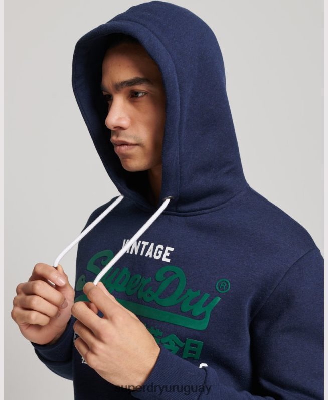 uy Superdry hombres sudadera con capucha y logo vintage de algodón orgánico azul oscuro DT2N8Z653 ropa