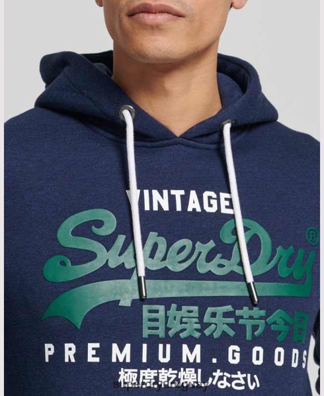 uy Superdry hombres sudadera con capucha y logo vintage de algodón orgánico azul oscuro DT2N8Z653 ropa