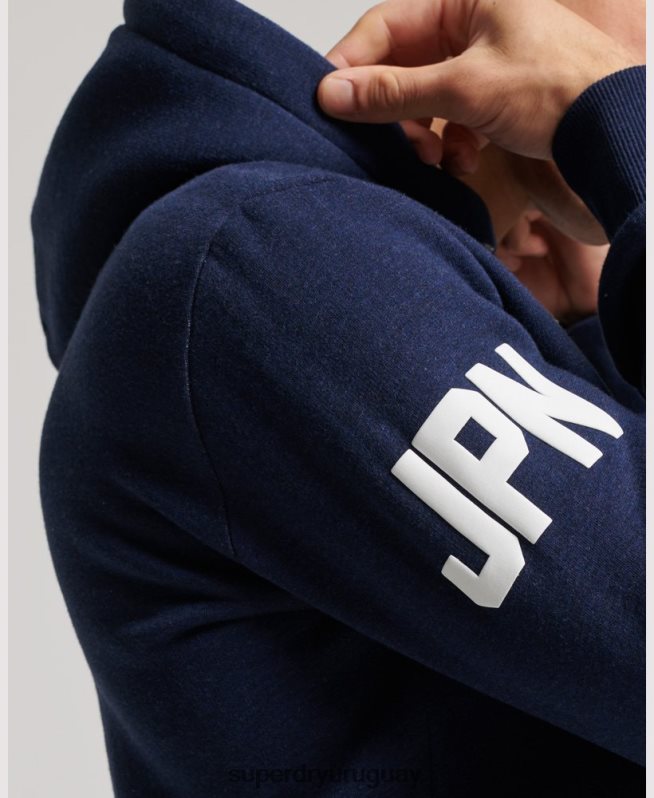 uy Superdry hombres sudadera con capucha y logo vintage de algodón orgánico azul oscuro DT2N8Z653 ropa