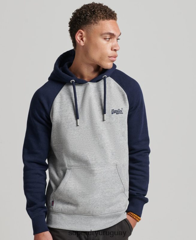 uy Superdry hombres sudadera con capucha y logo vintage de algodón orgánico gris DT2N8Z602 ropa
