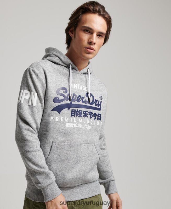 uy Superdry hombres sudadera con capucha y logo vintage de algodón orgánico gris DT2N8Z686 ropa
