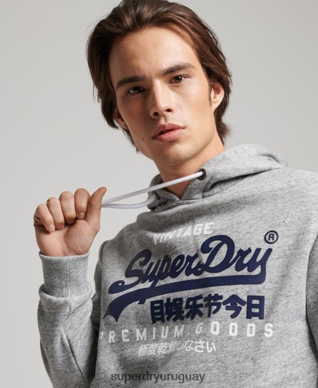 uy Superdry hombres sudadera con capucha y logo vintage de algodón orgánico gris DT2N8Z686 ropa