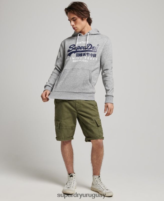 uy Superdry hombres sudadera con capucha y logo vintage de algodón orgánico gris DT2N8Z686 ropa