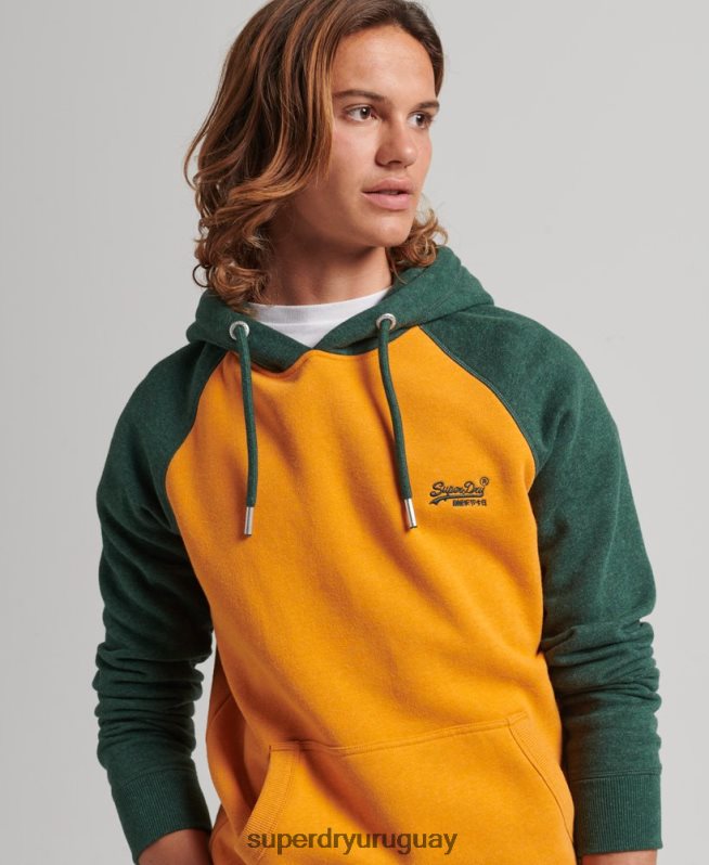 uy Superdry hombres sudadera con capucha y logo vintage de algodón orgánico oro DT2N8Z820 ropa